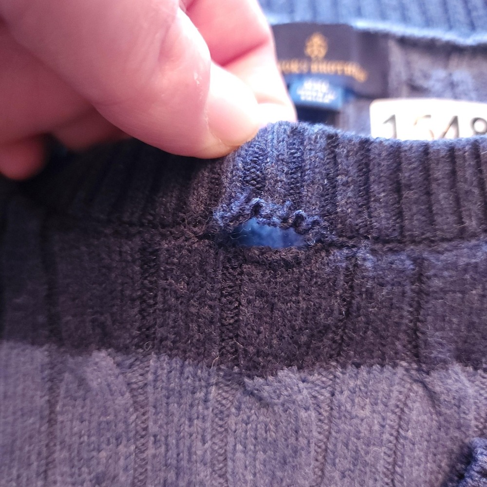 Brooks Brothers Mens 2XL Blue Striped Cable Knit Crew Neck Pullover Sweater - Picture 7 of 11